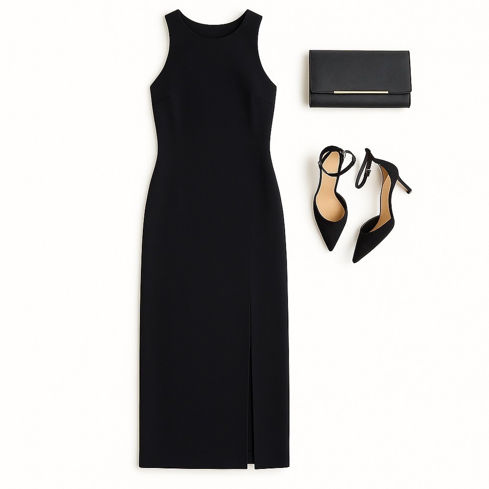 Lauren Ralph Lauren Black Wool Sleeveless Maxi Dress Side Slit Petite 2 EUC
